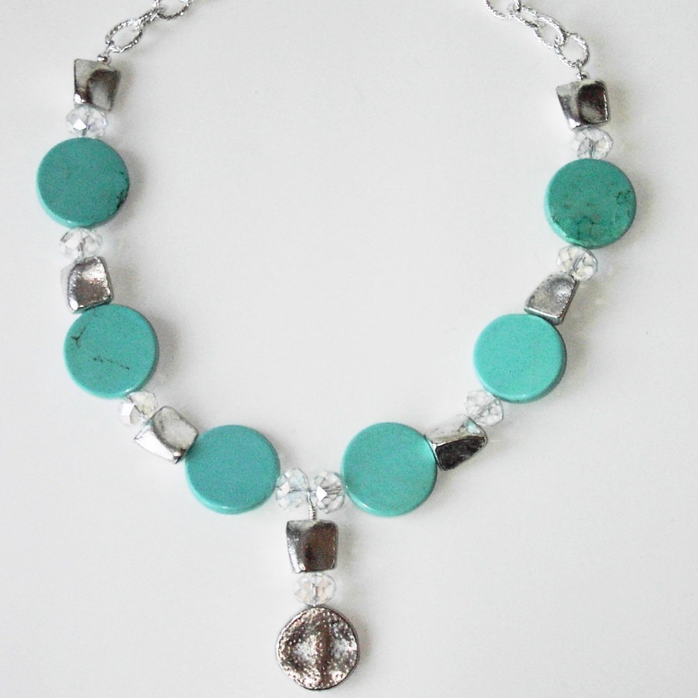 Blue Howlite silver plated 19" necklace (#679)